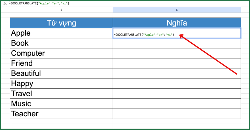Dịch tự động bằng hàm GOOGLETRANSLATE trong Google Sheet