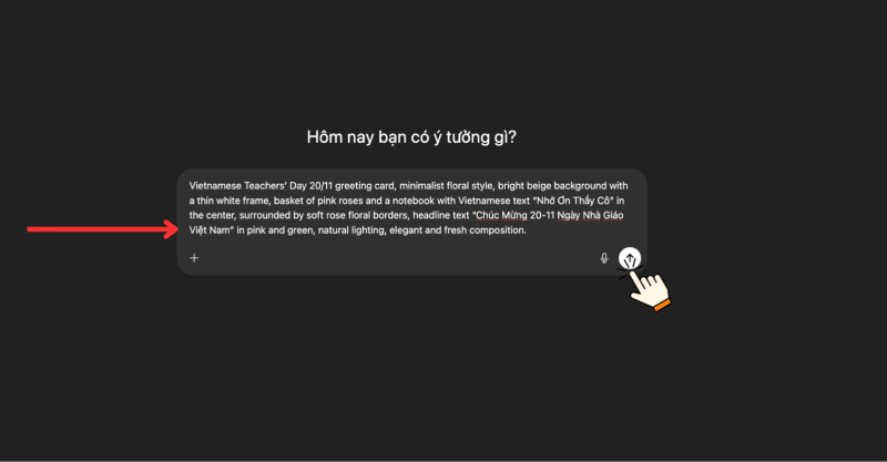 Nhập prompt tạo thiệp 20/11 trong giao diện AI ChatGPT