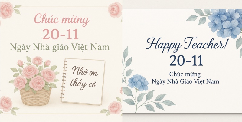 Thiệp chúc mừng 20/11 hoa hồng và sổ ghi nhớ ơn thầy cô