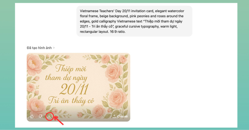 Lưu thiệp mời do AI tạo về thiết bị