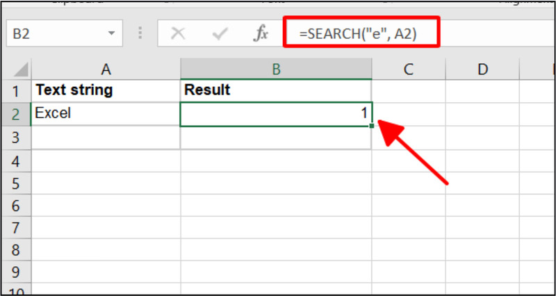 Dùng hàm SEARCH tìm chữ e trong chuỗi Excel