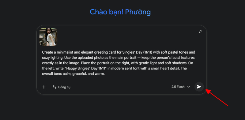 Tải ảnh và nhập prompt vào Gemini
