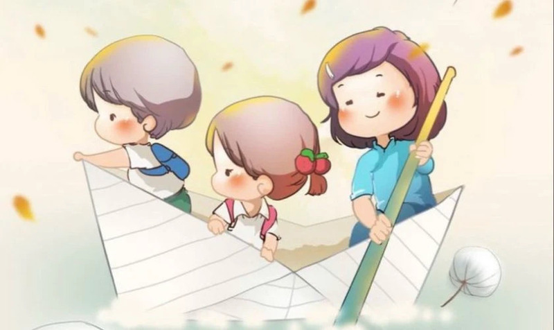 Bức tranh vẽ cô giáo và học sinh dễ thương