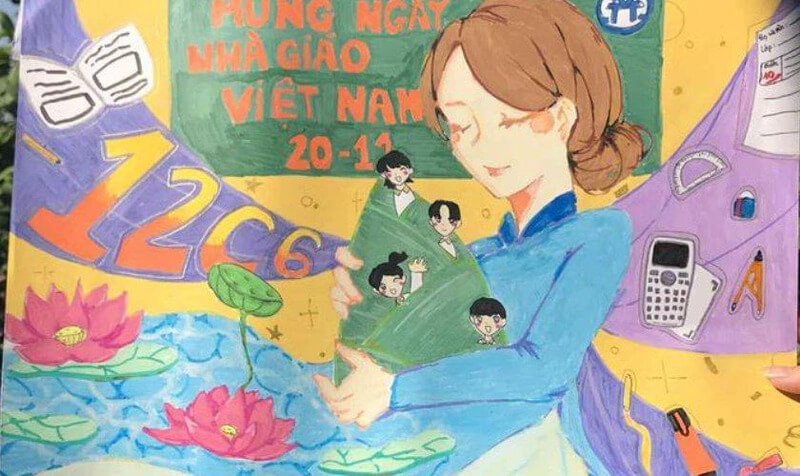 Bức tranh cô giáo ôm đàn học trò nhỏ