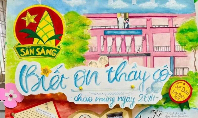 Bức tranh nổi bật chữ “ Biết ơn thầy cô”
