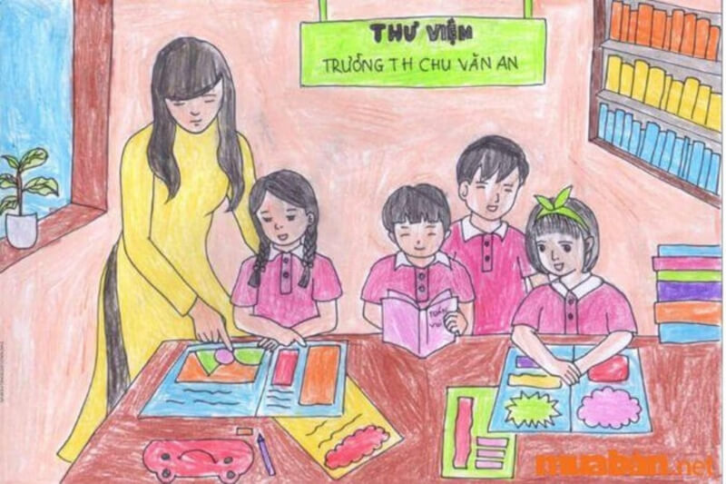 Bức tranh vẽ khung cảnh lớp học