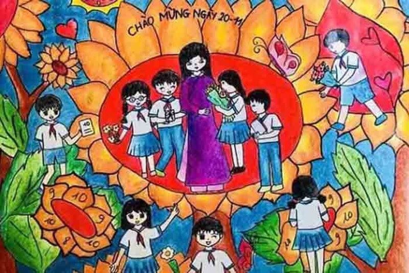 Tranh vẽ học tặng quà cho cô giáo