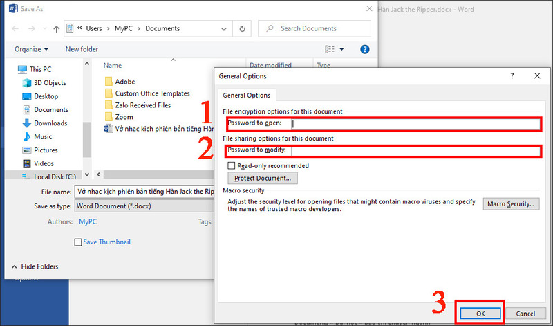 Xoá mật khẩu và nhấn OK