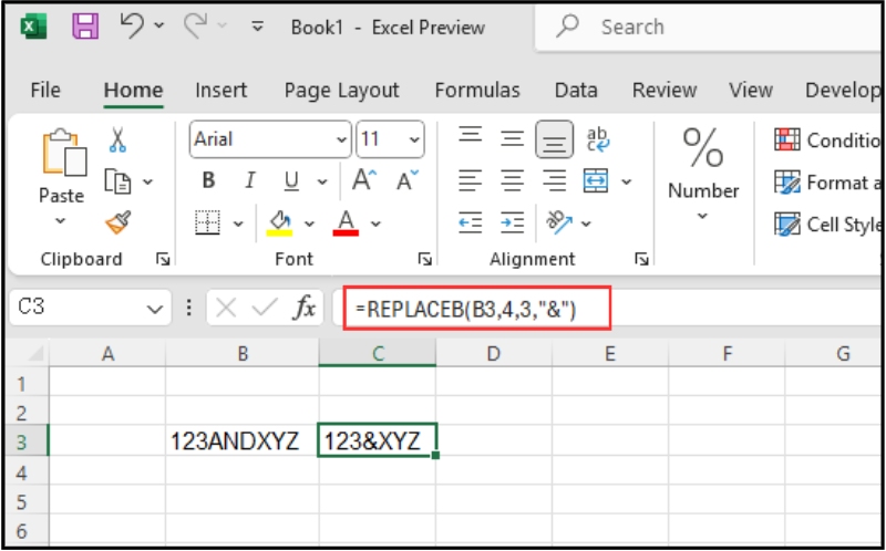 Cách sử dụng hàm REPLACEB để thay thế chuỗi ký tự mới