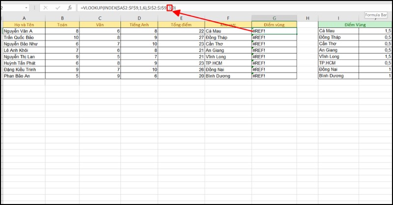 Lỗi #REF khi áp dung 2 hàm INDEX và MATCH