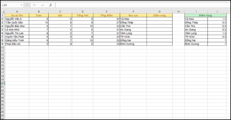 Ví dụ kết hợp hàm INDEX MATCH và VLOOKUP