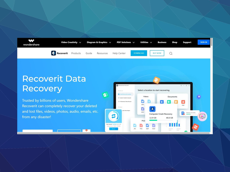 Giao diện Wondershare Recoverit
