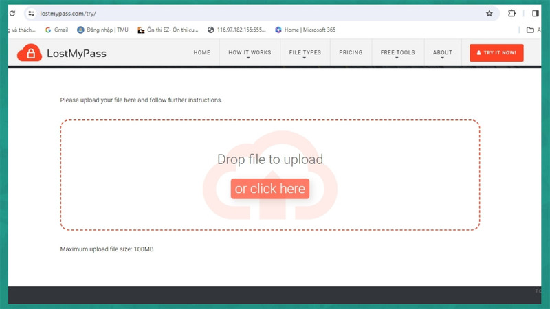 Tải lên file trên trang web LostMyPass