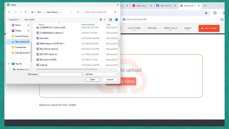 Chọn file Word để tải lên