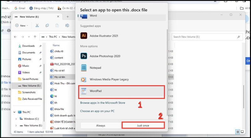 Chọn WordPad để mở file Word bị khóa
