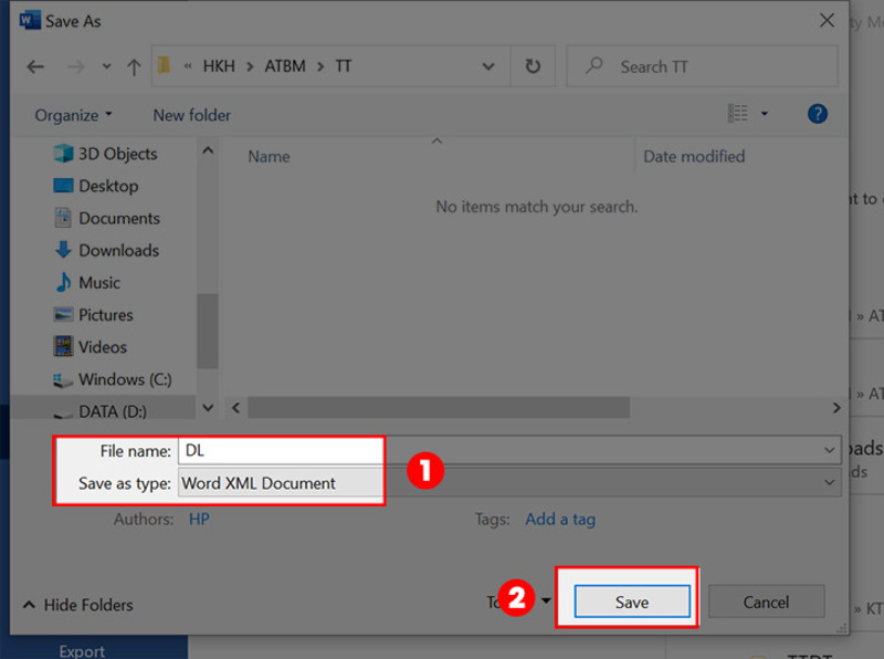 Lưu file định dạng Word XML Document