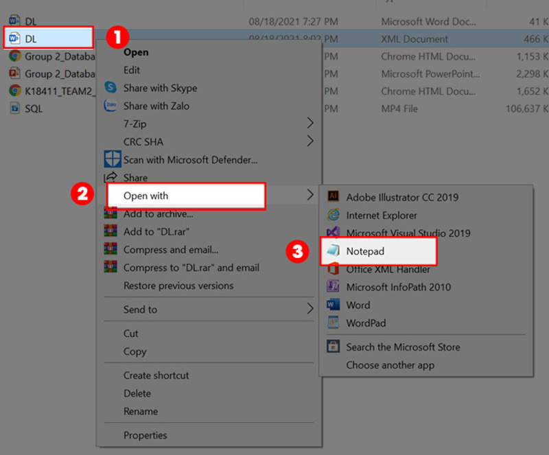 Mở file Word bị khóa bằng Notepad
