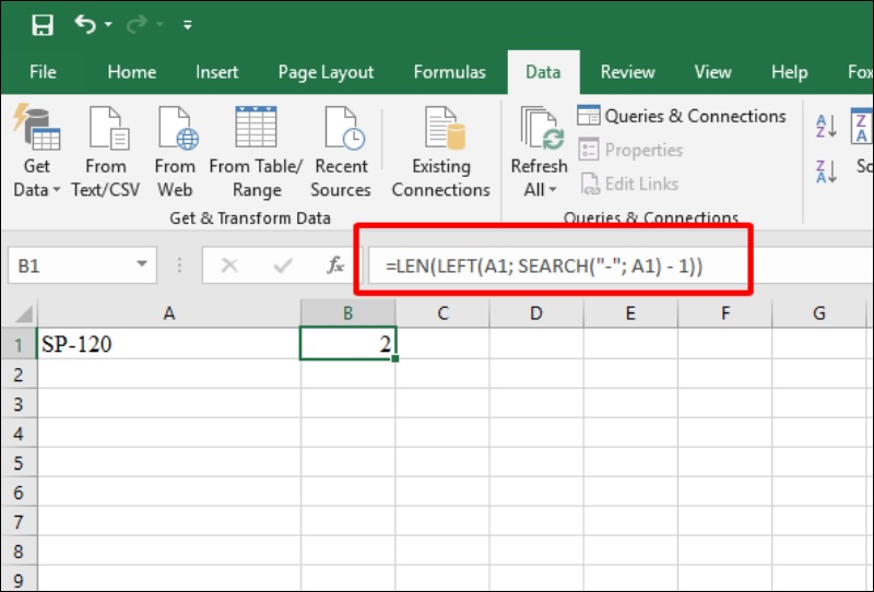 Kết hợp hàm LEN với hàm LEFT và SEARCH
