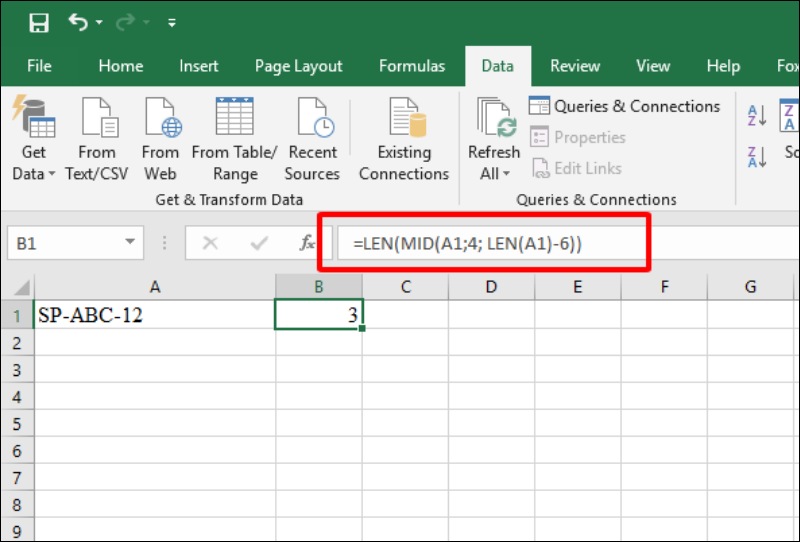 Kết hợp hàm LEN với hàm MID