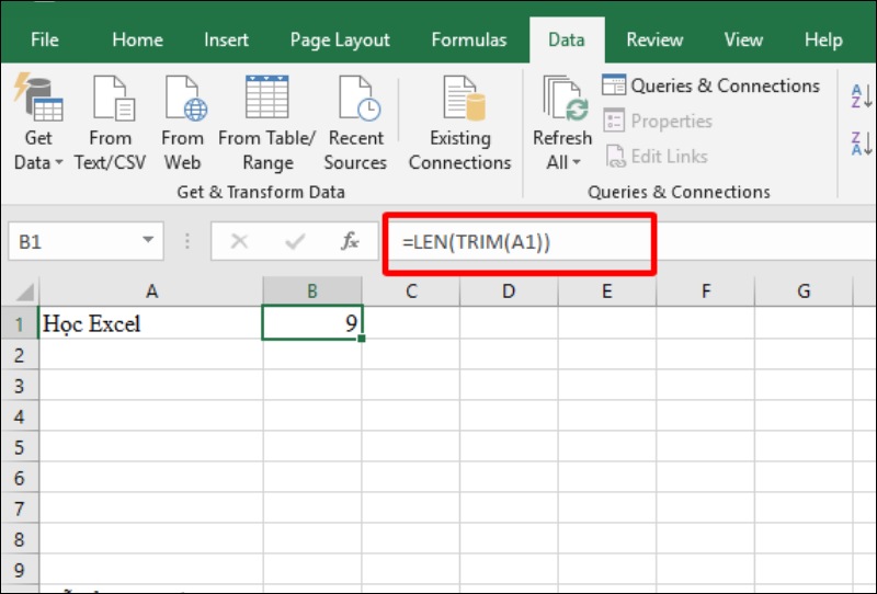 Kết hợp hàm LEN với hàm TRIM