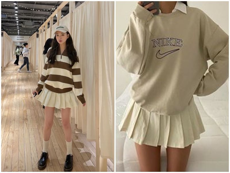 Áo len mix chân váy tennis