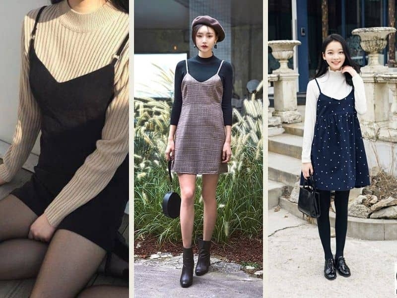 Váy yếm mix áo len cổ lọ