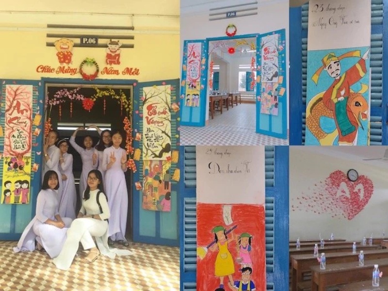 Trang trí lớp học Tết bằng tranh vẽ Tết
