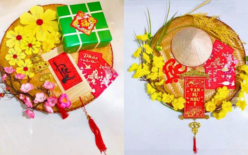 Trang trí Tết cho quán cafe với mẹt tre