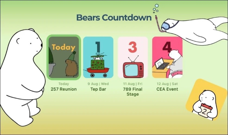 Bears Countdown với hình gấu hoạt hình