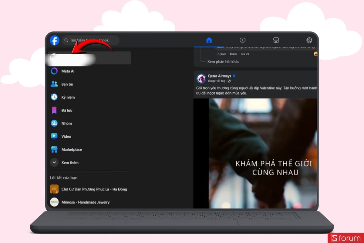 Truy cập menu cài đặt trên trang cá nhân
